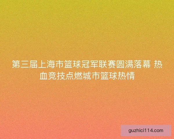 第三届上海市篮球冠军联赛圆满落幕 热血竞技点燃城市篮球热情